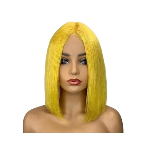 Glueless Short Straight Human Hair Bob Wigs 13x4 Transparent Lace Front Wigs for Black Women Fügt Haarvolumen hinzu(Lemon Yellow,12inch) von YUHANXINHESHE