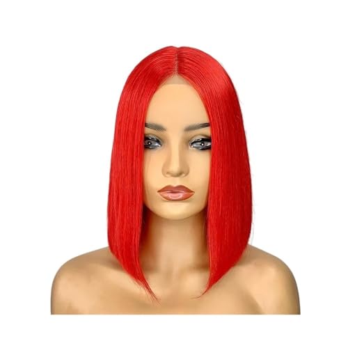 Glueless Short Straight Human Hair Bob Wigs 13x4 Transparent Lace Front Wigs for Black Women Fügt Haarvolumen hinzu(Red,16inch) von YUHANXINHESHE
