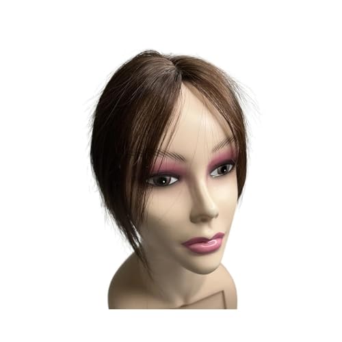 Haarteile aus Schweizer Spitze mit Mittelscheitel, handgewebtes Echthaar mit Pony, Haarverlängerungen for Frauen mit leichtem Haarausfall Fügt Haarvolumen hinzu(Dark Brown) von YUHANXINHESHE