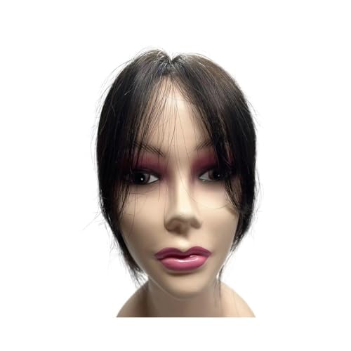Haarteile aus Schweizer Spitze mit Mittelscheitel, handgewebtes Echthaar mit Pony, Haarverlängerungen for Frauen mit leichtem Haarausfall Fügt Haarvolumen hinzu(Natural Black) von YUHANXINHESHE