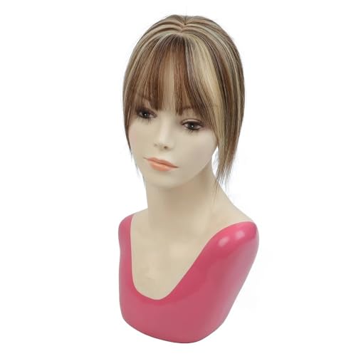 Haarteile for Frauen, Echthaar, 360°-3D-Abdeckung, Haarteile mit dünnem Pony for Frauen mit dünner werdendem Haar, 5 cm x 9 cm Fügt Haarvolumen hinzu(20cm,Brown to Caramel Blonde) von YUHANXINHESHE