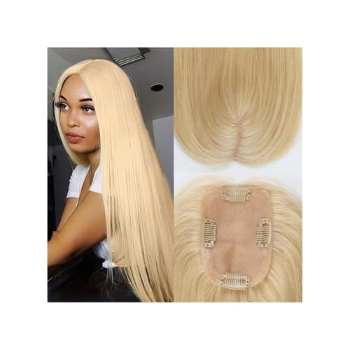 Haarteile for Frauen, Echthaar, 8 x 12 cm, Seidenbasis mit PU-Umrandung, Abdeckung for Frauen mit dünner werdendem Haar Fügt Haarvolumen hinzu(Light Blonde,16 Inch) von YUHANXINHESHE