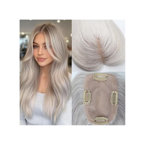 Haarteile for Frauen, Echthaar, 8 x 12 cm, Seidenbasis mit PU-Umrandung, Abdeckung for Frauen mit dünner werdendem Haar Fügt Haarvolumen hinzu(Platinum Blonde,20 Inch) von YUHANXINHESHE