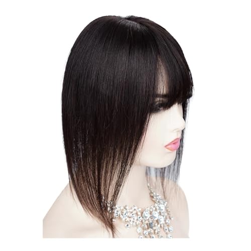 Haarteile for Frauen, Echthaar, mit Pony, 13 x 13 cm, Basis for Frauen mit dünner werdendem Haar Fügt Haarvolumen hinzu(12inch,Natural Black) von YUHANXINHESHE