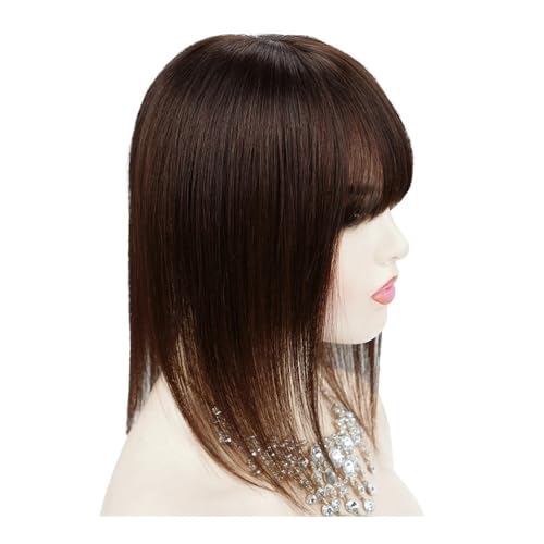 Haarteile for Frauen, Echthaar, mit Pony, 13 x 13 cm, Basis for Frauen mit dünner werdendem Haar Fügt Haarvolumen hinzu(16inch,Dark brown) von YUHANXINHESHE