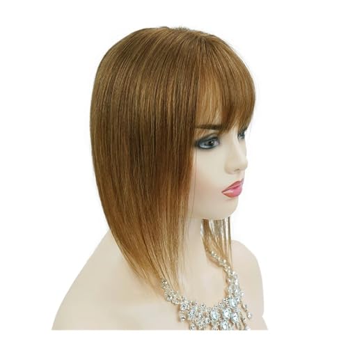 Haarteile for Frauen, Echthaar, mit Pony, 13 x 13 cm, Basis for Frauen mit dünner werdendem Haar Fügt Haarvolumen hinzu(16inch,Light brown) von YUHANXINHESHE