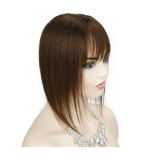 Haarteile for Frauen, Echthaar, mit Pony, 13 x 13 cm, Basis for Frauen mit dünner werdendem Haar Fügt Haarvolumen hinzu(16inch,Medium brown) von YUHANXINHESHE