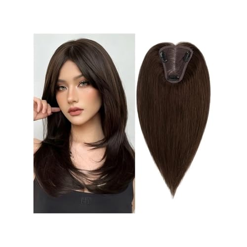 Haarteile for Frauen, Echthaar, ohne Pony, handgewebte 8 x 10 cm Spitzenperücke, verleiht Volumen Fügt Haarvolumen hinzu(10 inch,Medium brown) von YUHANXINHESHE