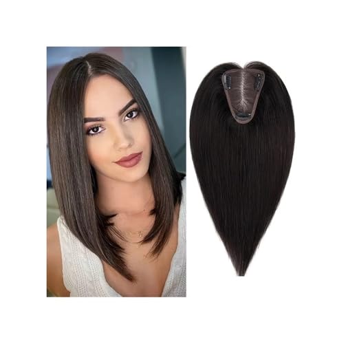 Haarteile for Frauen, Echthaar, ohne Pony, handgewebte 8 x 10 cm Spitzenperücke, verleiht Volumen Fügt Haarvolumen hinzu(12 inch,Black Brown) von YUHANXINHESHE