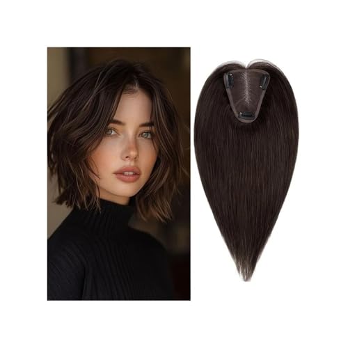 Haarteile for Frauen, Echthaar, ohne Pony, handgewebte 8 x 10 cm Spitzenperücke, verleiht Volumen Fügt Haarvolumen hinzu(14 inch,Dark brown) von YUHANXINHESHE