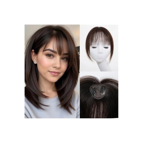 Hair Toppers for Women Clip in Bangs Real Human Hairs,150 Density Silk Base Clip in Pieces Straight for Thin Haires Daily Use Fügt Haarvolumen hinzu(Black brown) von YUHANXINHESHE