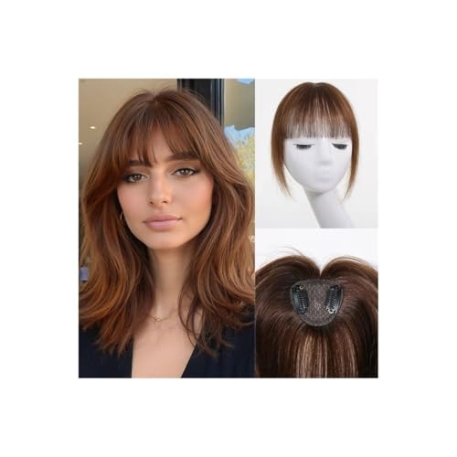 Hair Toppers for Women Clip in Bangs Real Human Hairs,150 Density Silk Base Clip in Pieces Straight for Thin Haires Daily Use Fügt Haarvolumen hinzu(Dark brown) von YUHANXINHESHE