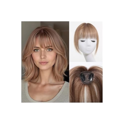 Hair Toppers for Women Clip in Bangs Real Human Hairs,150 Density Silk Base Clip in Pieces Straight for Thin Haires Daily Use Fügt Haarvolumen hinzu(Light brown) von YUHANXINHESHE