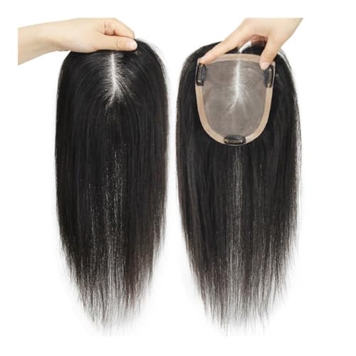 Hair Toppers for Women Real Human Hair,Mono Base 5"x5", Natural Black, for Thinning Crown & Wide Parting, Lightweight & Breathable, Add Volume Can Be Curled Fügt Haarvolumen hinzu(20 INCH) von YUHANXINHESHE