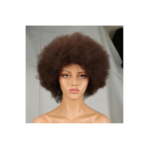 Human Hair Wigs 70s Short Afro Wig for Black Women Short Kinky Curly Glueless wig with Bangs for Daily Cosplay Party Fügt Haarvolumen hinzu(Brown black) von YUHANXINHESHE