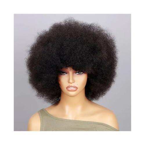 Human Hair Wigs 70s Short Afro Wig for Black Women Short Kinky Curly Glueless wig with Bangs for Daily Cosplay Party Fügt Haarvolumen hinzu(Natural black) von YUHANXINHESHE