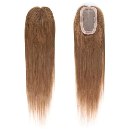 Human Thinning Hairs for Women No Bangs 3x5 Inch Monofilament Large Bases Clip In Topper Wiglets Top Hair Pieces 16 Inch Fügt Haarvolumen hinzu(Blondish Brown) von YUHANXINHESHE
