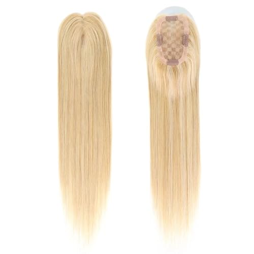 Human Thinning Hairs for Women No Bangs 3x5 Inch Monofilament Large Bases Clip In Topper Wiglets Top Hair Pieces 16 Inch Fügt Haarvolumen hinzu(Golden Brown mix Bleach Blonde) von YUHANXINHESHE