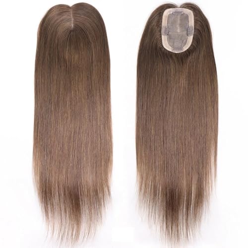 Human Thinning Hairs for Women No Bangs 3x5 Inch Monofilament Large Bases Clip In Topper Wiglets Top Hair Pieces 16 Inch Fügt Haarvolumen hinzu(Medium Brown) von YUHANXINHESHE