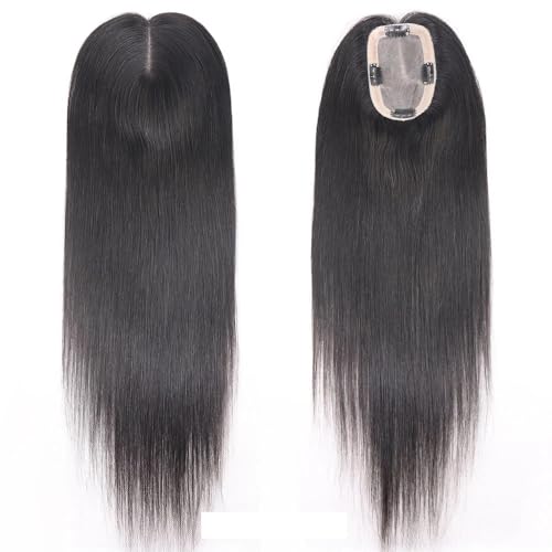 Human Thinning Hairs for Women No Bangs 3x5 Inch Monofilament Large Bases Clip In Topper Wiglets Top Hair Pieces 16 Inch Fügt Haarvolumen hinzu(Natural Black) von YUHANXINHESHE