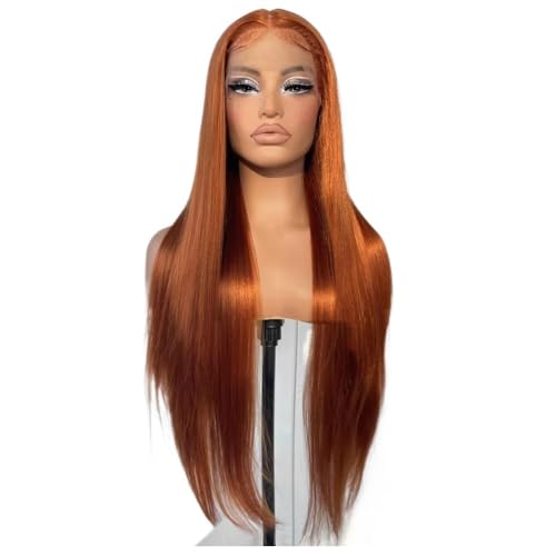 Ingwer-orange Farbe, Langes Glattes Haar, 13 X 4 Lace-Front-Perücken, Kupferrotes Haar, Klebefreie Synthetische Perücken For Frauen, Natürlicher Haaransatz Fügt Haarvolumen hinzu von YUHANXINHESHE