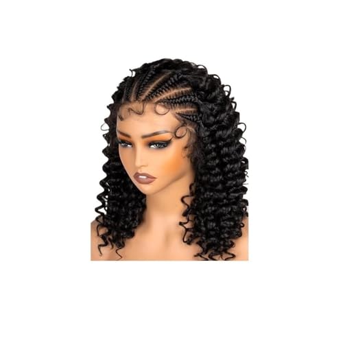 Kinky Curly Geflochtene Perücke mit Babyhaar Natürliche Farbe Lockige Transparente Synthetische Lace Front Perücken for Schwarze Frauen Fügt Haarvolumen hinzu(13X4 Lace Front Wigs) von YUHANXINHESHE