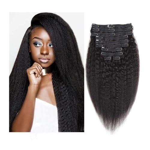 Kinky Straight Clip In Echthaar-Extensions 8 Stück/Packung Vollkopf for schwarze Frauen Easy Installation and Removal(22 inch x 1 Pack) von YUHANXINHESHE