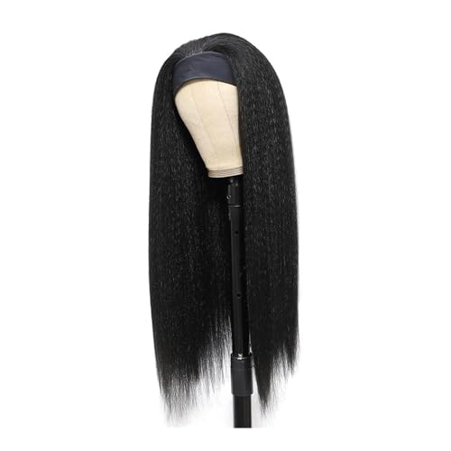 Kinky Straight Stirnbandperücke for Frauen, Yaki Straight Perücken mit schwarzem Stirnband, Kunsthaar, einfach zu stylen, keine Spitzenfront, kein Kleber Fügt Haarvolumen hinzu(28inch) von YUHANXINHESHE