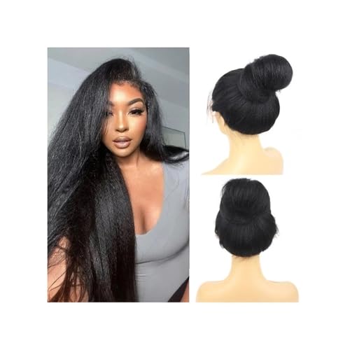 Kleberlose Perücke Glattes Echthaar, Lace-Front-Perücke, 4 X HD-Spitze, Vorgeschnitten Unsichtbare Knoten, Tragen Sie Eine Yaki For Frauen Fügt Haarvolumen hinzu(18inch) von YUHANXINHESHE