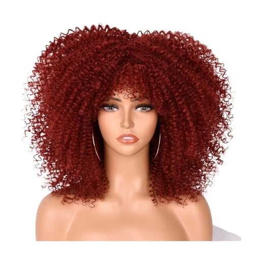 Kurze Afro-Perücke mit Pony for schwarze Frauen, synthetische 70er-Jahre-Perücke mit verworrener Locke, 180 g, 180 Dichte Fügt Haarvolumen hinzu(BUG) von YUHANXINHESHE