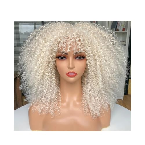 Kurze Afro-Perücke mit Pony for schwarze Frauen, synthetische 70er-Jahre-Perücke mit verworrener Locke, 180 g, 180 Dichte Fügt Haarvolumen hinzu(Blonde) von YUHANXINHESHE