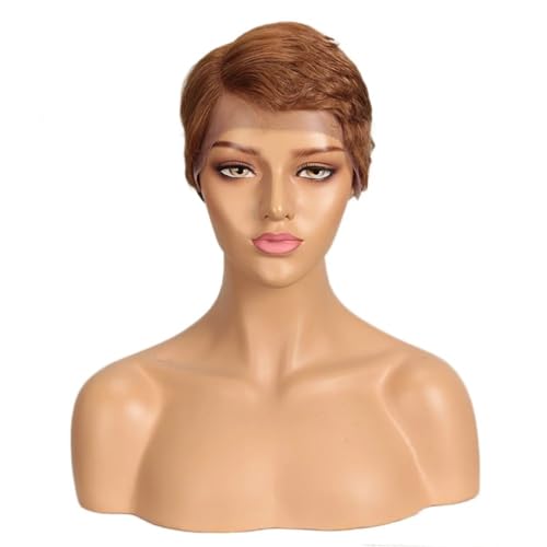 Kurze Pixie-Perücke mit Spitzenfront, Echthaar, Seitenscheitel, klebefreie Perücke for schwarze Frauen Fügt Haarvolumen hinzu(Brown) von YUHANXINHESHE