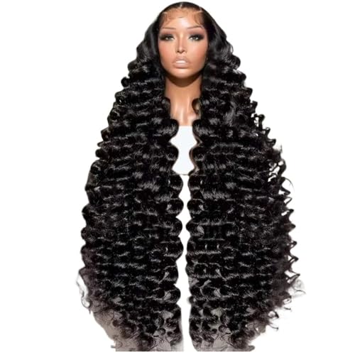 Lockere, tief gewellte Perücke, 180 Dichte, 13 x 4 HD-Spitzenfrontperücke aus Echthaar for schwarze Frauen Fügt Haarvolumen hinzu(38inch) von YUHANXINHESHE