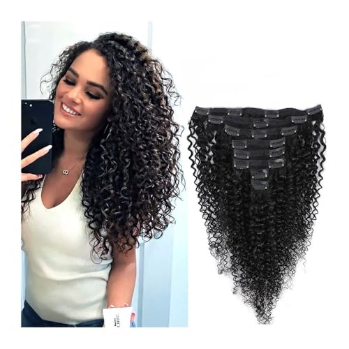 Lockige Clip-in-Extensions aus Echthaar, 120 g, gelocktes Echthaar, Clip-in-Extensions for schwarze Frauen, natürliche schwarze Farbe, 8-teilig, brasilianische Afroamerikaner-Haarverlängerung Easy Ins von YUHANXINHESHE