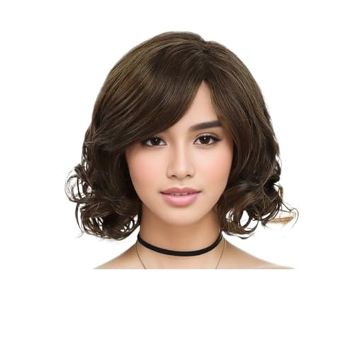 Lockige Perücken for schwarze Frauen, weich, schwarz, kurz, mit Pony, Afro, lockere Locken, hitzebeständige synthetische Perücke Fügt Haarvolumen hinzu(Brown 2) von YUHANXINHESHE