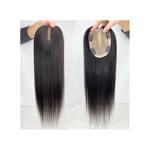 Natürliches schwarzes Echthaar-Toupet mit Seidenbasis, atmungsaktives Remy-Haarteil mit Clips for Frauen Fügt Haarvolumen hinzu(20 INCH,15x17cm) von YUHANXINHESHE