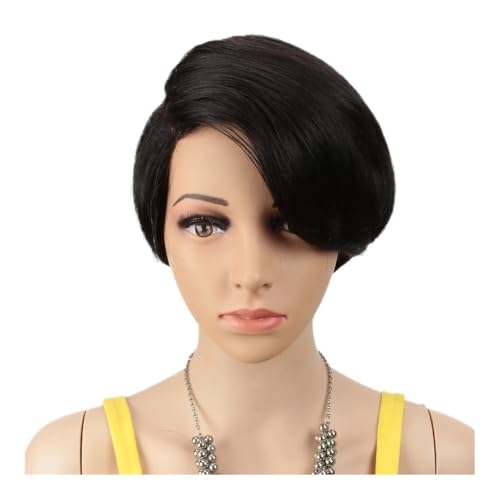 Pixie Cut C-Part Lace Perücke for schwarze Frauen Brasilianisches Remy-Haar, klebefreie Kurzperücken Fügt Haarvolumen hinzu(Black) von YUHANXINHESHE