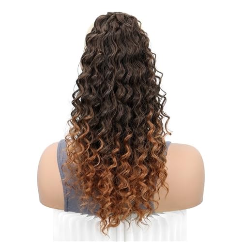 Ponytail Extension 18 inch Drawstring Ponytail for Black Women Short Wavy Curly Ponytails Fluffy Natural Looking Pony Tails Hair Extensions Synthetic Hairpiece(1B/30) von YUHANXINHESHE