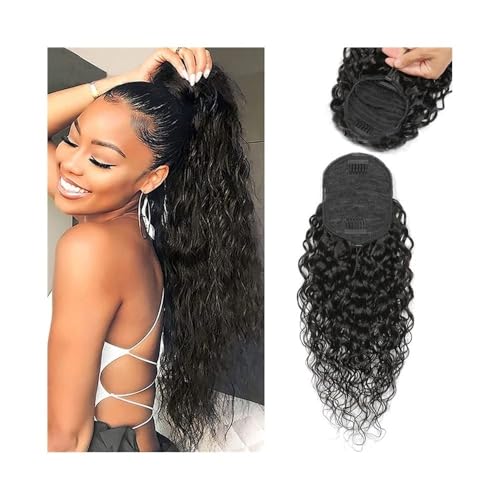 Ponytail Extension 8-28 Inch Drawstring Ponytail Natural Black for Women Water Wave Pony tail Clip in Extensions Corn Ponytail 100% Unprocessed Brazilian Human Hair(10inches) von YUHANXINHESHE