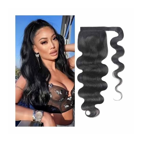 Ponytail Extension Echthaar-Pferdeschwanz mit gewellter Spitze, mit magischer Paste, umwickelt, lockige Verlängerung for schwarze Frauen, natürliche Dichte, 35,6–66 cm(16inches) von YUHANXINHESHE