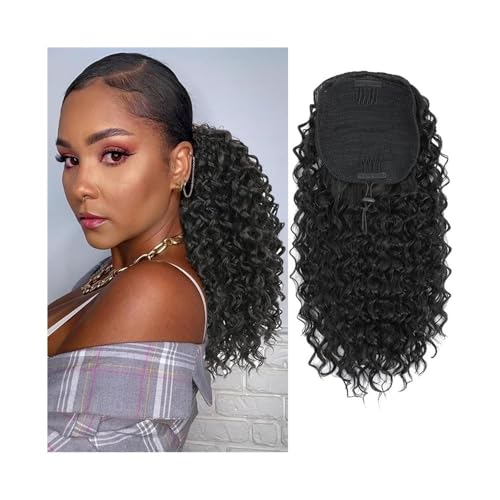 Ponytail Extension Human Hair Drawstring Ponytail Extension Water Wave in Natural Color 1B Corn Wave Ponytail Clip in Extensions for Black Women (12-26 Inch)(12inches) von YUHANXINHESHE