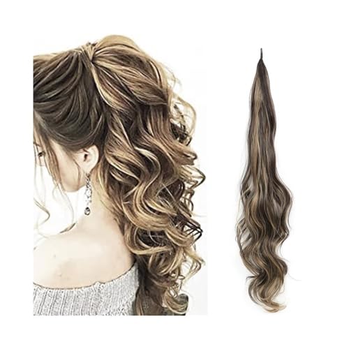 Ponytail Extension Ponytail Extension, Flexible Wrap Around Ponytail Long Wavy Curly Ponytail Hair Extensions Natural pony tail Synthetic Hairpiece for Women 32 Inch(P4/27) von YUHANXINHESHE