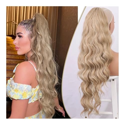 Ponytail Extension Synthetische Pferdeschwanz-Extensions for Frauen, lang, gewellt, flauschig, synthetisches Pferdeschwanz-Haarteil, natürlich, weich, for den täglichen Gebrauch(Ash-gold) von YUHANXINHESHE