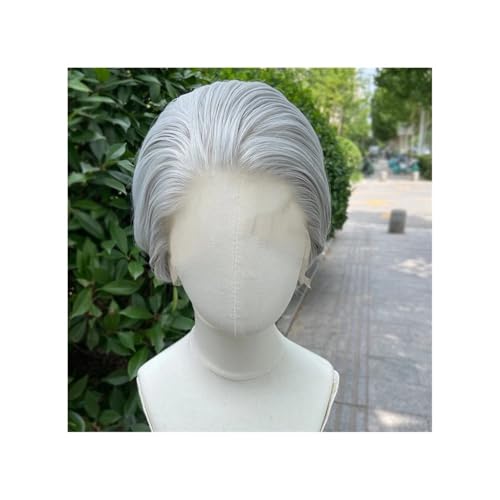 Splittergraue, Kurze Synthetische Bob for Frauen, Cosplay Männer, Klebefreie 13x4 Lace-Front-Perücken Fügt Haarvolumen hinzu von YUHANXINHESHE