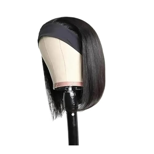 Stirnbandperücken, Echthaar-Bob-Perücken For Schwarze Frauen, Klebefreie Perücke, Kurze, Glatte Perücken, Maschinengefertigt, 150 Dichte, Natürliche Farbe Fügt Haarvolumen hinzu(16inch) von YUHANXINHESHE