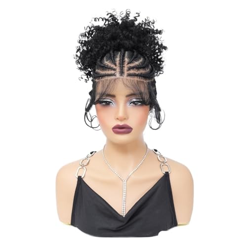 Synthetische geflochtene Perücke mit Dutt, volle Spitze, Cornrow-Zöpfe, Perücke for schwarze Frauen, Frontal-Flechtperücken mit Pferdeschwanz, 10 Zoll Fügt Haarvolumen hinzu(Black) von YUHANXINHESHE