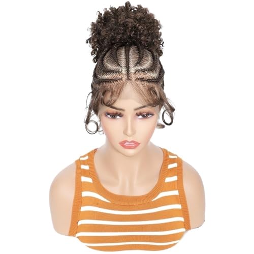 Synthetische geflochtene Perücke mit Dutt, volle Spitze, Cornrow-Zöpfe, Perücke for schwarze Frauen, Frontal-Flechtperücken mit Pferdeschwanz, 10 Zoll Fügt Haarvolumen hinzu(Brown) von YUHANXINHESHE