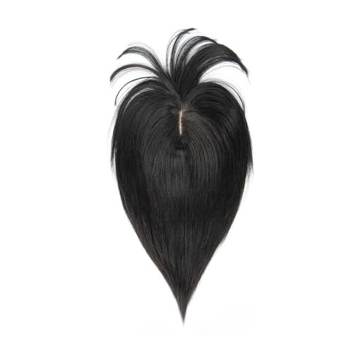 Topper mit Pony, Clip-in-Topper for Frauen, echtes Remy-Menschenhaar, Seidenbasis, Mittelteil, Haartoupet for dünner werdendes Haar Fügt Haarvolumen hinzu(12inch,Natural Black) von YUHANXINHESHE