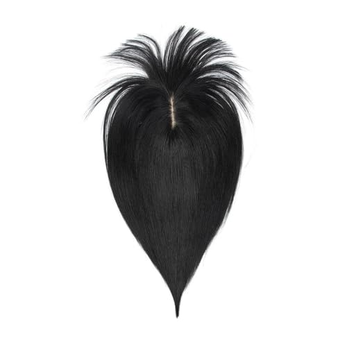 Topper mit Pony, Clip-in-Topper for Frauen, echtes Remy-Menschenhaar, Seidenbasis, Mittelteil, Haartoupet for dünner werdendes Haar Fügt Haarvolumen hinzu(14inch,Jet Black) von YUHANXINHESHE