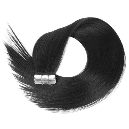 Unsichtbare Tape-in-Haarverlängerungen, Echthaar, glattes Remy-Menschenhaar for Frauen, 20 Stück Easy Installation and Removal(Jet black,24inch) von YUHANXINHESHE